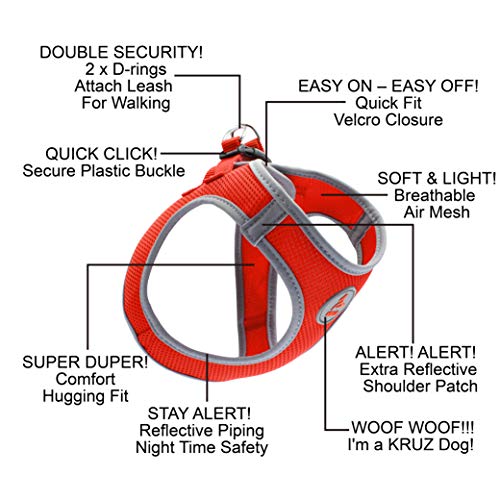 Kruz PET KZA306-14L Reflective Mesh Dog Harness, No Pull, Easy Walk, Quick Fit, Comfortable, Adjustable Pet Vest Harnesses for Walking, Training, Small, Medium Dogs - Red - Large - Thumbnail 2