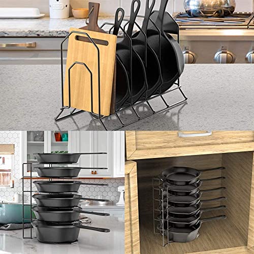Image of 6 Tier Heavy Duty Pan And Pot Organizer /Tiered Shelf For Kitchen Cabinet|Countertop Holds Cast Iron Skillets,Griddles And Shallow Pots|- No Assembly Required