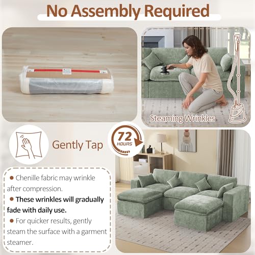 Image of 115'' Cloud Boneless Sectional Couch, Modular Sectional Sofa Deep Seat with 2 Ottomans, Oversized Upholstered Convertible Comfy 5 Seater Chenille Sofa U Shape Couches for Living Room, Green