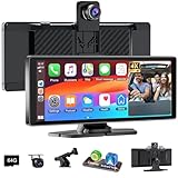 10.26" Wireless Car Play Screen for Apple Carplay& Android Auto, Touchscreen with 4K Front(350° rotatable) &1080P Rear Camera,Loop Recording,Bluetooth,FM,AUX,Mirror Link,GPS Navigation for Most Models