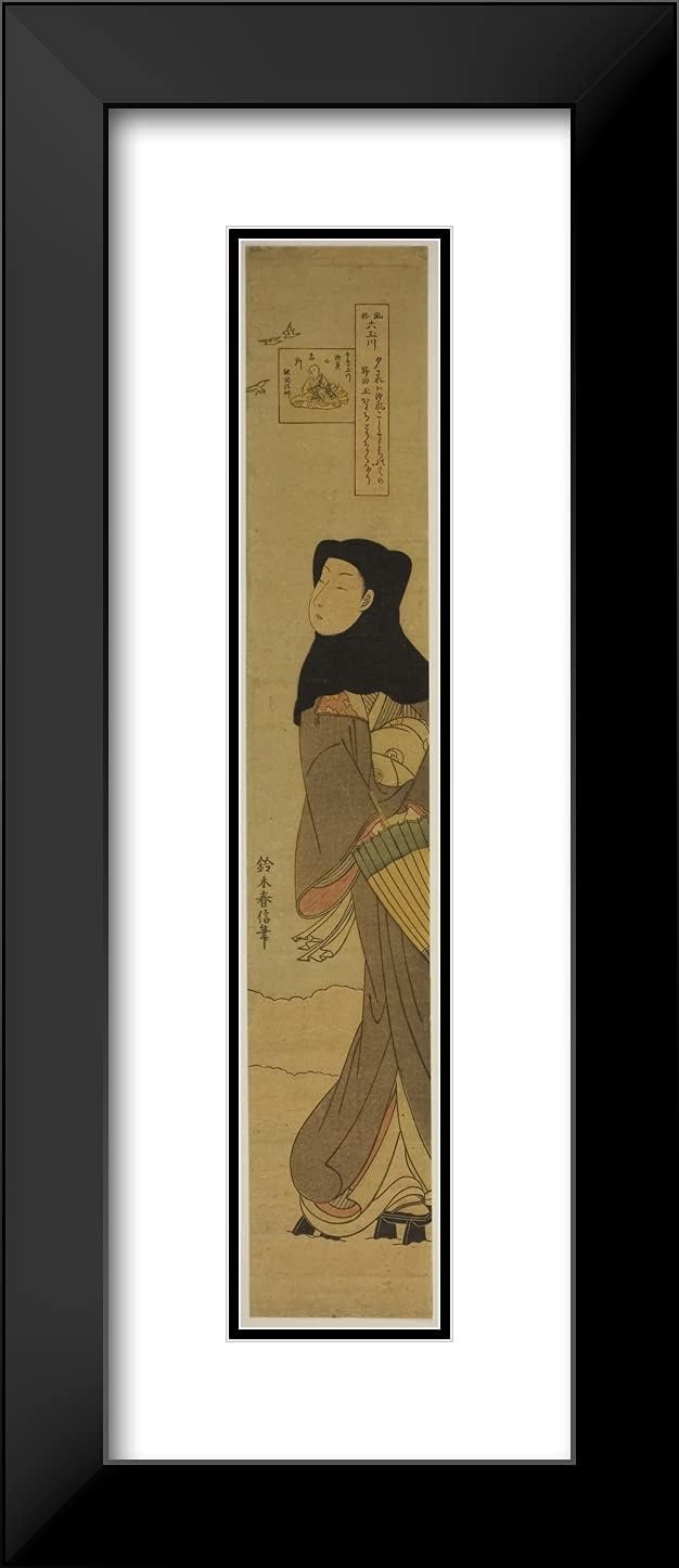 ArtDirect Suzuki Harunobu 11x24 Black Modern Framed and Double Matted Art Print Titled The Jewel River of Plovers (Chidori no Tamagawa), from The Series Six Jewel Rivers in Popular Customs (Fu