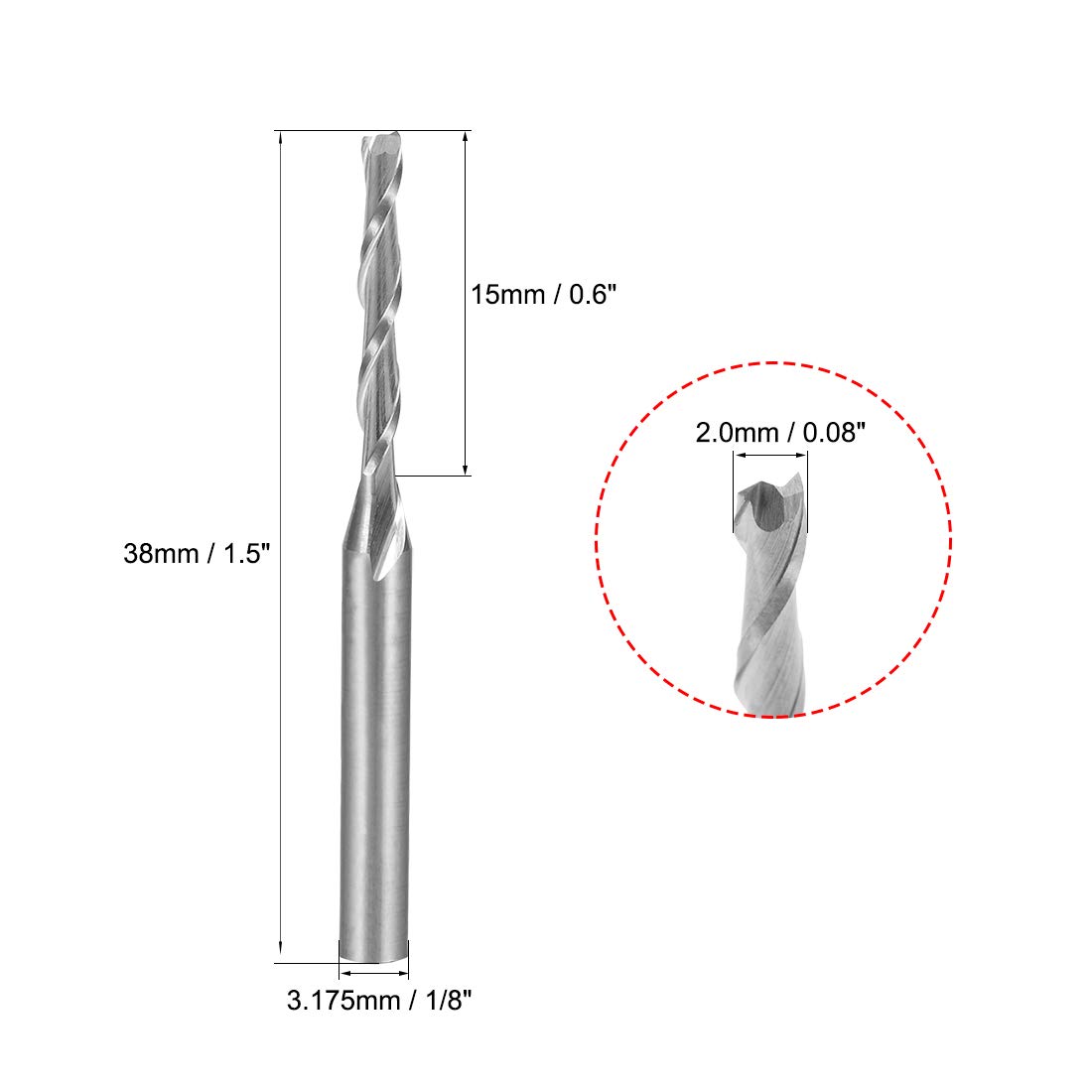 sourcing map 5 STÜCKE Schaftfräser 1/8"Schaft 2,0mmx15mm Hartmetall flachem Nasen CNC Fräser