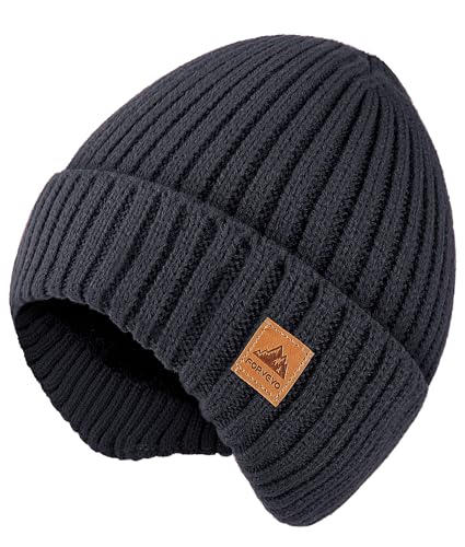 FORVEVO Bonnet Homme Hiver, Bonnet d'hiver chaud homme avec cache-oreilles, Doublure polaire Bonnet thermique Hommes, Bonnet tricoté doux unisexe pour extérieur course ski coupe-vent, bleu marine