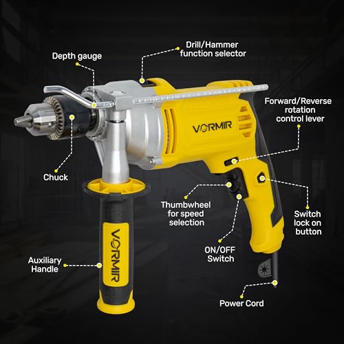 Image of IBELL VORMIR VRID13-30 Impact Drill -13mm Keyless Chuck,1100W Electric Drill, 0-3000 RPM Variable Speed, Forward /Reverse, Hammer & Rotary Function, DIY Home & Professional Power Tool-1 Year Warranty