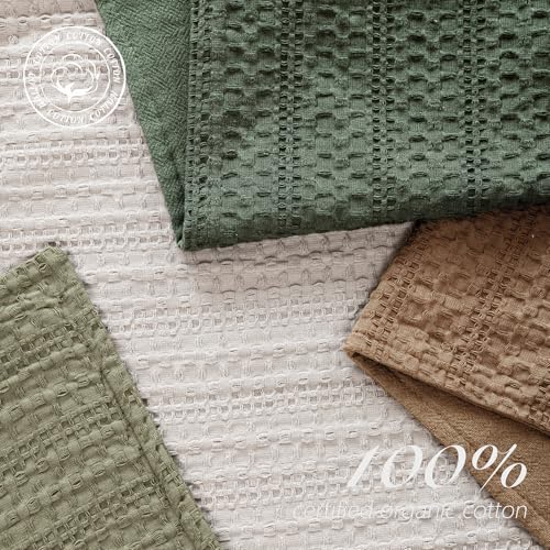 Image of Foindtower Set of 2 Decorative Cotton Waffle Weave Lumbar Throw Pillow Covers Euro Shams Cushion Covers Accent European Pillowcase for Bed Couch Bedroom Living Room Home Decor 12x20 Inch Dark Green