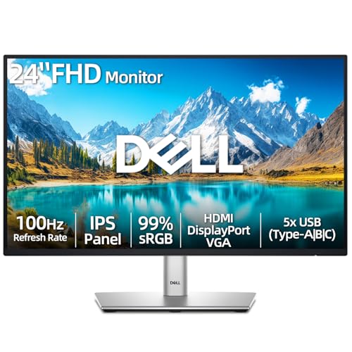 Image of Dell P24 FHD Monitor, 1920 x 1080 IPS Computer Display, 100Hz Refresh Rate, 99% sRGB, Ultra-Thin Bezel, HDMI, DisplayPort, VGA, 5X USB(Type-A|B|C), Height Adjustable Stand
