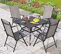 PHI VILLA 5-Piece Outdoor Dining Set for 4, All-Weather Grey Patio Furniture Set with Adjustable Folding Chairs & Square Metal Steel Table - Lightweight Portable Backyard Garden Set