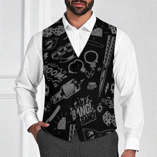 Black And Grey Barbershop Icon Men's Suit Vest Slim Fit V-Ncek Waistcoat Business Casual Vest2