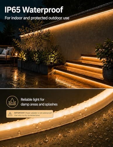 Image of Neon Light Strips, Warm White Dimmable LED Strip Lights, 16.4ft /5m Flexible Waterproof LED Neon Rope Lights DIY LED Strip Lights for Gaming Bedroom Outdoor Decor (Power Adapter Included)