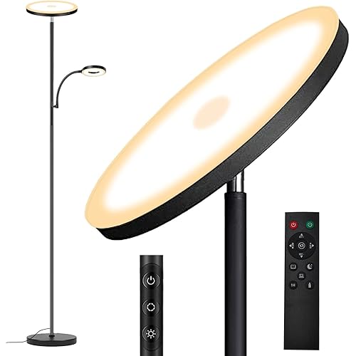 2025 Floor Lamp, 42W 4200LM Torchiere LED Lamp for Living Room, Stepless Dimming Floor Lamps with Remote Control, 2700K-6500K Color, 70" Tall Standing Lamp with Reading Light for Bedroom Office Hotel