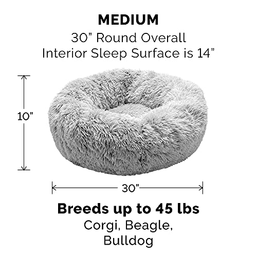 Furhaven 30" Round Calming Donut Dog Bed For Medium/Small Dogs, Refillable W/ Removable Washable Cover, For Dogs Up To 45 Lbs - Shaggy Plush Long Faux Fur Donut Bed - Mist Gray, Medium #TOP1