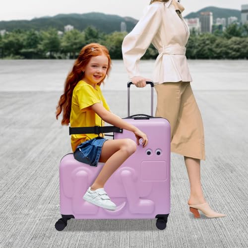 24" Ride-on Dog's Shape Suitcase for Kids with Double Spinner Wheels, Carry-on Tollder Luggage with Wheels Suitcase for Kids aged 3-6 years old (Pink)2
