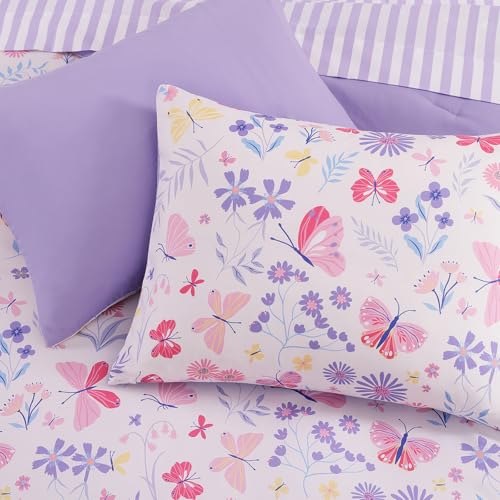 Image of Twin XL Comforter Set for Girls Butterfly Botanical 5 Pieces Bed in a Bag