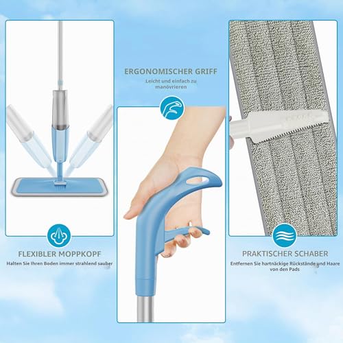 Wischer mit Sprühfunktion Sprühwischer Bodenwischer, MEXERRIS Wischmopp mit Wassertank 360 Grad...