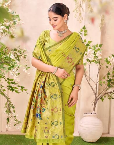 Image of SIRIL Women's Weaving Paithani Silk Saree With Unstitched Blouse Piece