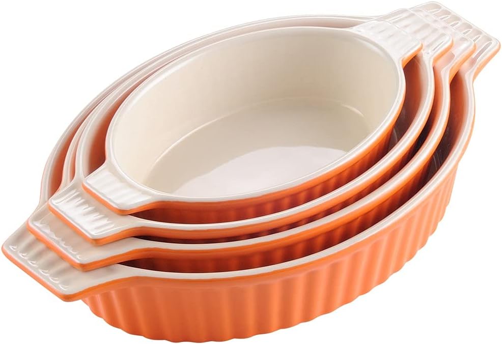 4-Piece Oval Baking Dish Plate Set Oven to Table Baking Dish with Ceramic Handles Ideal for Lasagne/Pie/Casserole/Tapas (Color : D)