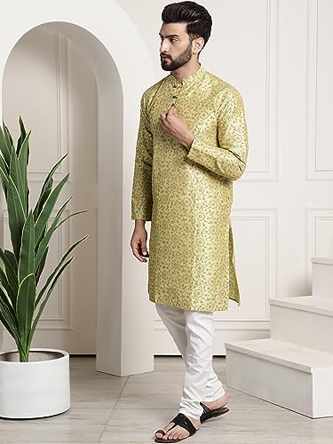 Image of SOJANYA (Since 1958 Men's Silk Blend Printed Kurta and Churidar Pyjama Set