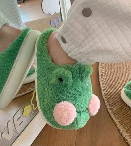 Solyinne Pantufas femininas de sapo fofas de animais para quarto de inverno, quentes, fofas, de lã,