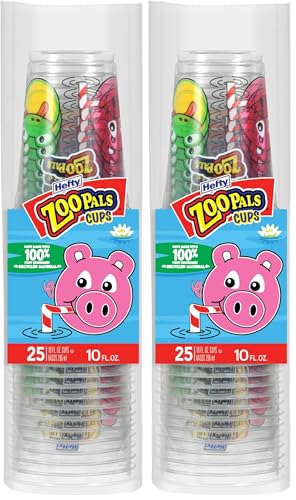 Image of Hefty Zoo Pals Kids Cups, Animal Printed Kids Plastic Cups for Birthday Parties or Everyday Use, Great for Small Hands to Hold, 25 Count, 10 Fl. Oz. (Pack of 2)