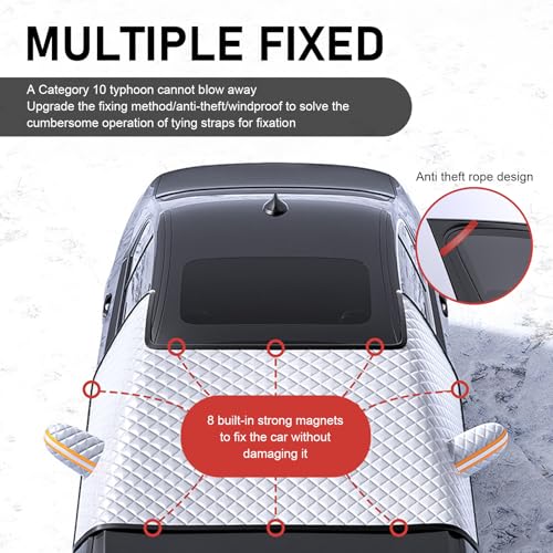 Image of Snow Windshield Cover, Three Window with Earmuffs Snow Shield, Waterproof Antifreeze Thickened Winter Protection Cover, Suitable for Most Cars (Silver)