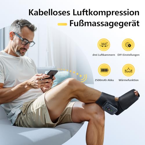 Comfytemp Kabelloses Fußmassagegerät Luftkompression Massage mit 2500mAh Akku,Fußsohlenheizung mit DIY Kontrolle per App und Knopfdruck für Knöchel,Ferse,Sohle,Fußrücken für beide Füße（2 Stück） 2
