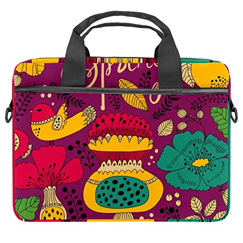 Sac ordinateur 13-14.5 pouces à fleurs et oiseaux sacoche bandoulière imperméable