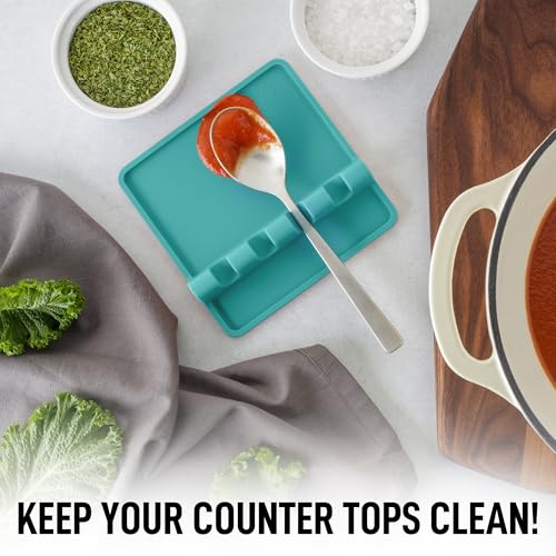 Image of Zulay Kitchen Silicone Utensil Rest with Drip Pad for Multiple Utensils - BPA-Free, Heat-Resistant Spoon Rest & Spoon Holder for Stove Top - Kitchen Utensil Holder for Ladles & Tongs - Aqua Sky
