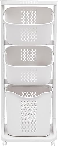 Cesta de almacenamiento de 3 niveles, cesta de lavandería, carrito rodante, cesta de almacenamiento, organizador de cesta de lavandería giratoria