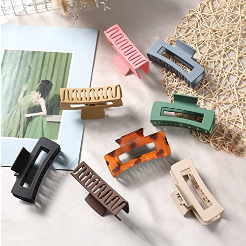 Lunroug 8 Pcs Large Hair Claw Clips 4.1" Non-Slip Big Square Matte Hair Claw Clips For Women Girls, Strong Hold Banana Clips For Thick Thin Hair #TOP6