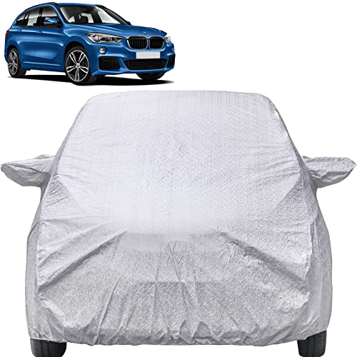 Image of Autofact Waterproof Car Body Cover Compatible with BMW X1 with Mirror Pockets (Shinning Silver)