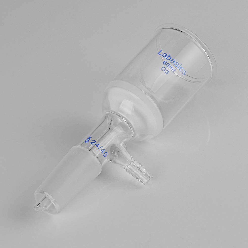 Labasics Entonnoir filtrant Büchner en verre borosilicate avec fritté fin (G3), diamètre intérieur 43 mm, profondeur 57 mm, rodage intérieur 24/40 et tubulure vissée pour vide (60 ml)