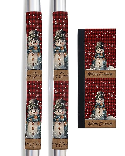 Christmas Refrigerator Door Handle Covers Set of 2 for Dishwasher Microwave Oven Fridge Stove Appliance Door Handles,Washable Kitchen Decor Accessories,Shabby Chic Farmhouse Snowman Winter Snowflake
