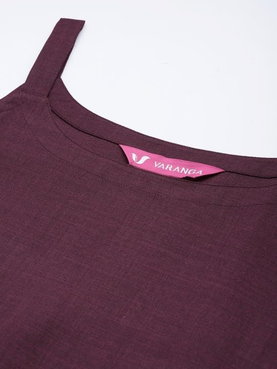 Image of Varanga Women's Violet Strap Kurta with Tonal Bottom & Printed Dupatta - Round Neck, Side Slit Design, Stylish & Comfortable