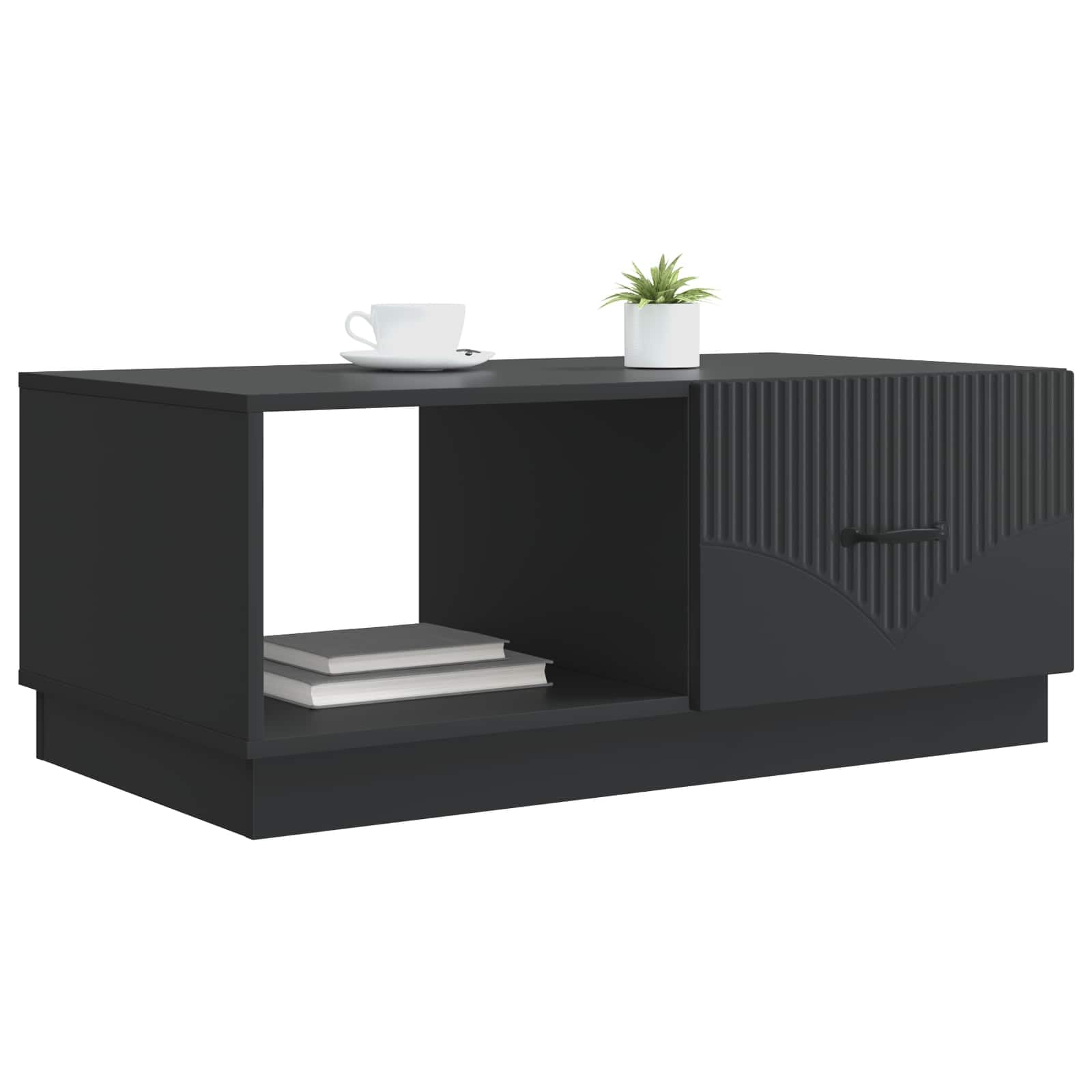 Tavolino da salotto nero, 90 x 50 x 37 cm, in legno con vano portaoggetti | Elegante tavolino da salotto con 2 ante oscillanti e ampio spazio per il vostro soggiorno o ufficio.