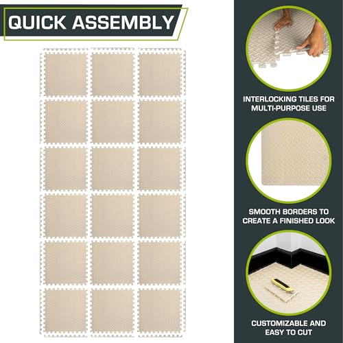 Image of ProsourceFit Exercise Puzzle Mat 1 /2-inch, EVA Interlocking Foam Floor Tiles for Home Gym, Workout Equipment, Kids Play Areas, Beige, 72 Sq Ft - 18 Tiles