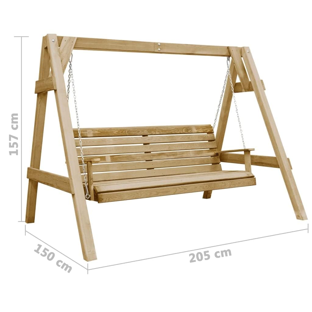 Willood Banco Columpio de Jardín Madera Pino 205x150x157 cm Asiento Balancín