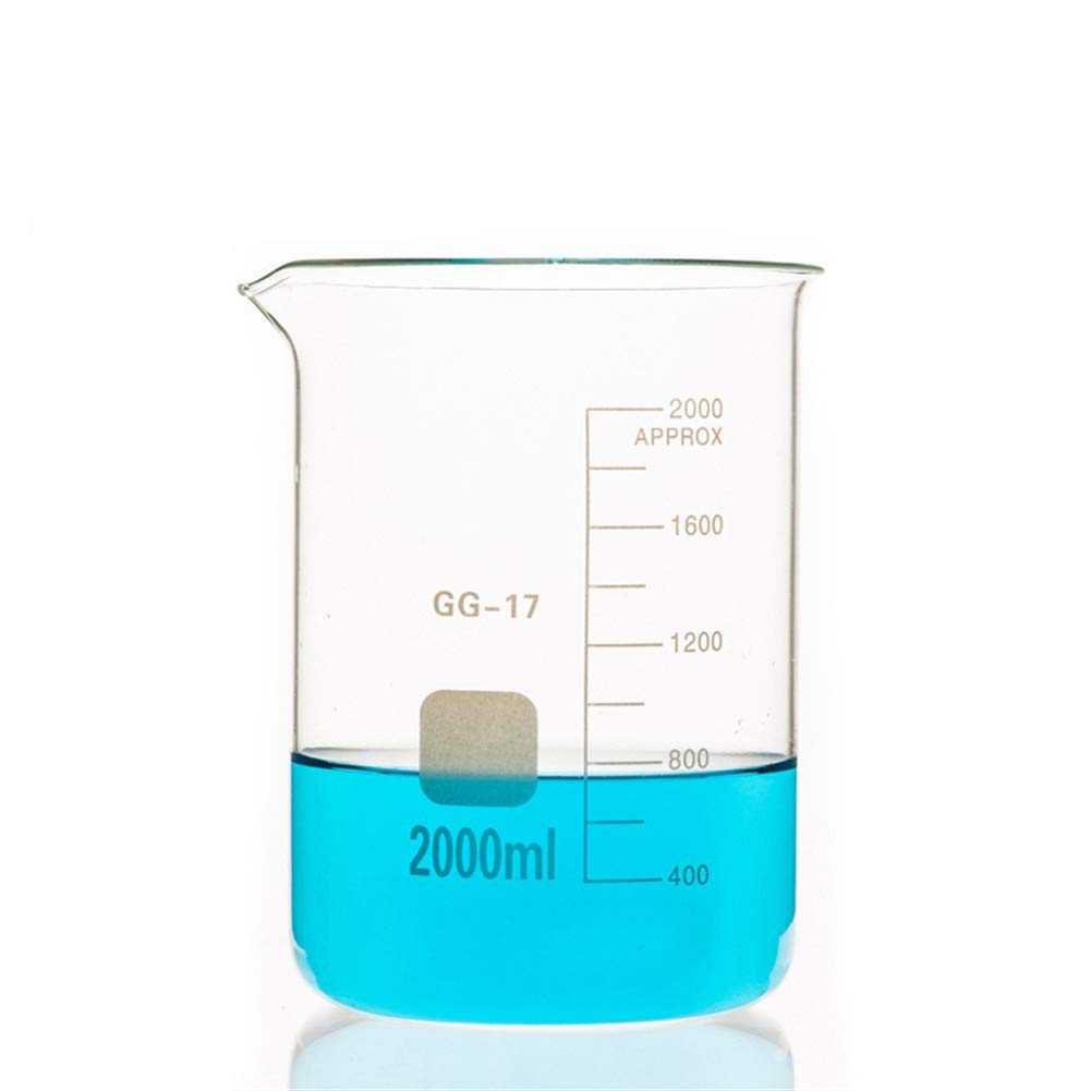 Vaso de precipitados de vidrio de 2000 ml para laboratorio de química Escala transparente Taza de medición de laboratorio Vidrio de borosilicato Vasos de laboratorio de vidrio engrosado resistente a