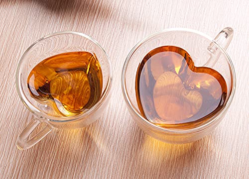 Xiaolanwelc@ Glass Tea Cup With Handle Heart Shaped Clear Double Wall Lovers Coffee Afternoon Tea Double Layer Glass Mug (240Ml, Clear) #TOP3