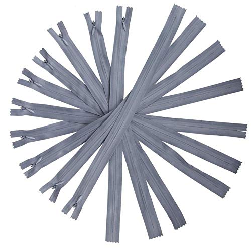 50pcs Long Nylon Invisible Zippers for DIY Sewing Back Dress Cushion Tailoring Accessories Tailor Tool (Grey, 15inch)