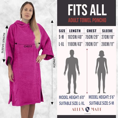 Image of ALLEN & MATE 100% Cotton Hooded Surf Poncho Changing Robe - Quick Absorbent Changing Towel with Pocket for Surfing Men Women