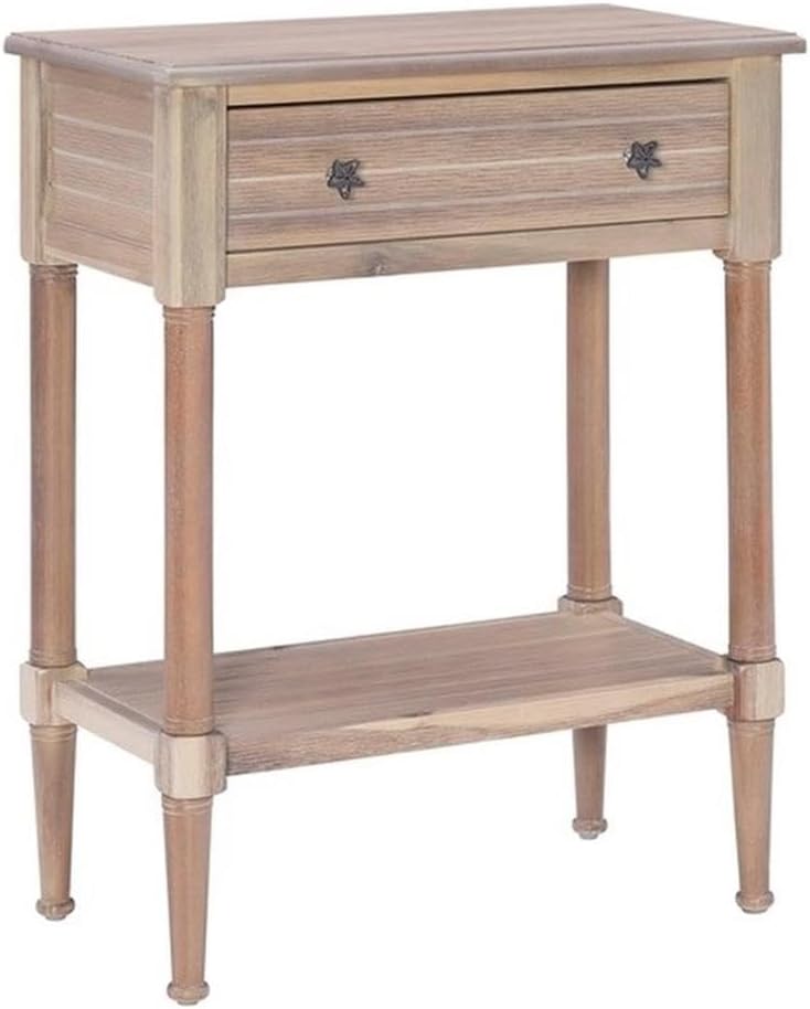 BOWERY HILL Modern Wood Accent Table, Natural Finish, 24" w x 13" d x 30.25" h, MDF and Acacia Construction, Starfish Drawer Pulls, Coastal Style Living Room Side Table or Bedroom Nightstand