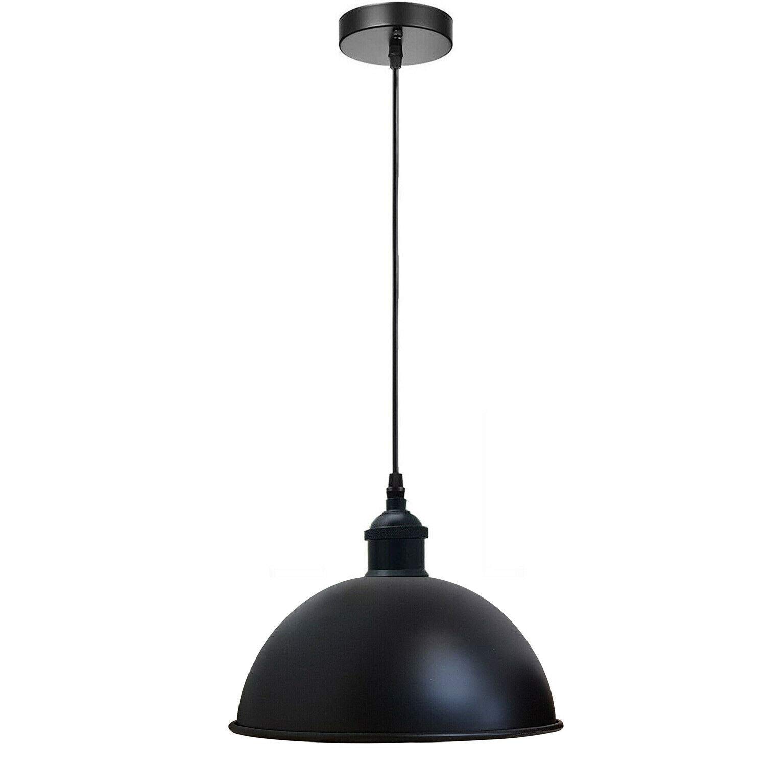 LEDSone Vintage Industrial-Ceiling Light Fitting Adjustable 95cm Cord E27 Lamp Metal Dome 21cm Light Shade Pendant lamp for Living Room Kitchen (Black)