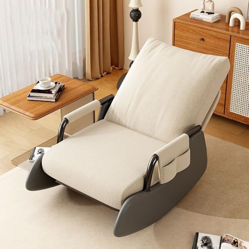 Mecedora tapizada con reposapiés, silla deslizante de pana con respaldo ajustable para sala de estar, dormitorio, guardería, sala de lectura