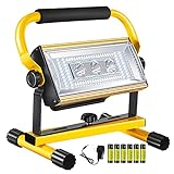 100W Led Work Light, Portable Super Bright Rechargeable Spotlight with Stand, 6 Modes with Plug Anti-broken Waterproof Outdoor Mechanic Light for Workshop, Garage, Construction Site