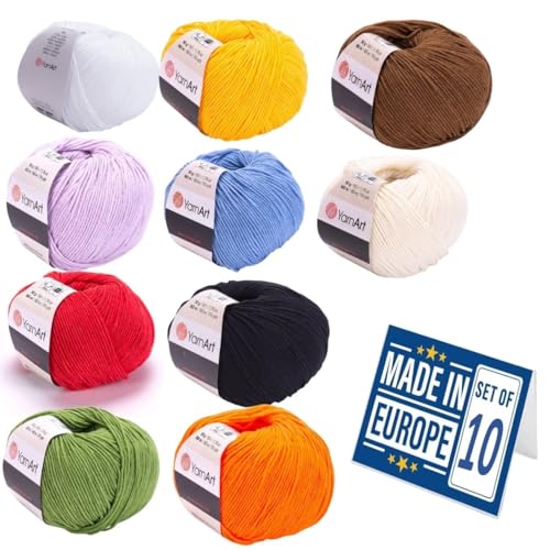 10 Balls YarnArt with Amigurumi Magazine 55% Cotton 45% Fine-Sport 2 Acrylic Cotton Yarn Knitting Crochet Baby Softness Multicolor Thread Summer Top Most Used Colors (10 Balls)