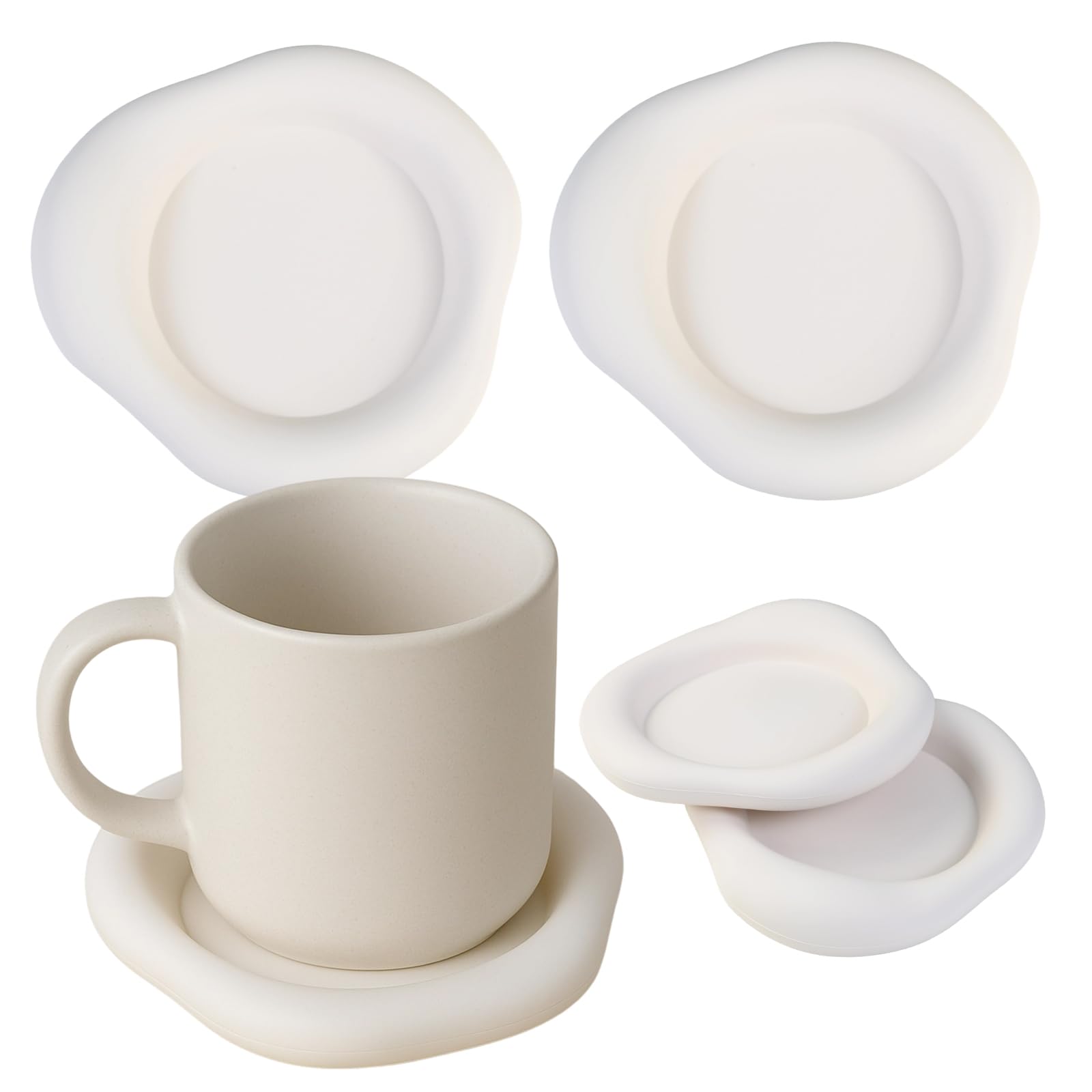 Rieoany 4 Silicone Coasters, Creative Irregular Cloud-Shaped White Drink Coasters, Suitable for Glasses and Coffee Tables
