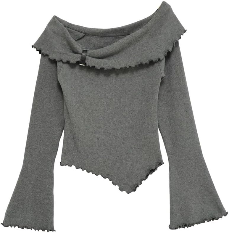 Women's One-Shoulder Sweater Fashion Solid Color Irregular Short Knit Top
