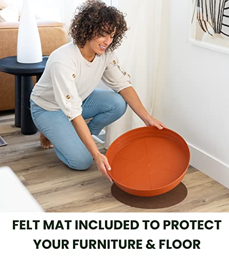 Garden Hour 16 Inch Large Plant Saucers for Potted Plants & Felt Mat for Floor Protection - Plastic Plant Trays for Indoors No Holes - Extra-Deep Drip Trays for Potted Plants - Terracotta.