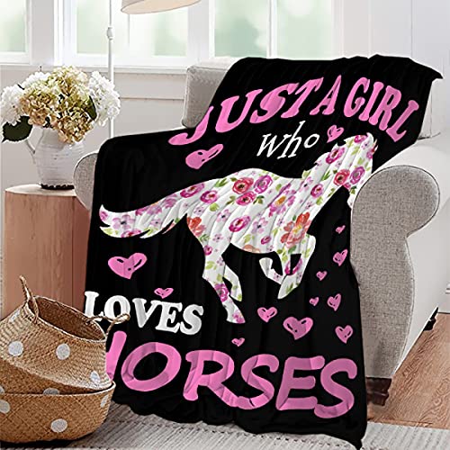 Image of Horse Blanket Gift for Girls Women Plush-Just A Girl Who Loves Horses Comfy Throws Cowboy Western Lightweight Sheet Pony Bedding Quilt Soft Flannel Blankets for Couch Chair Travel-40x50 Inches