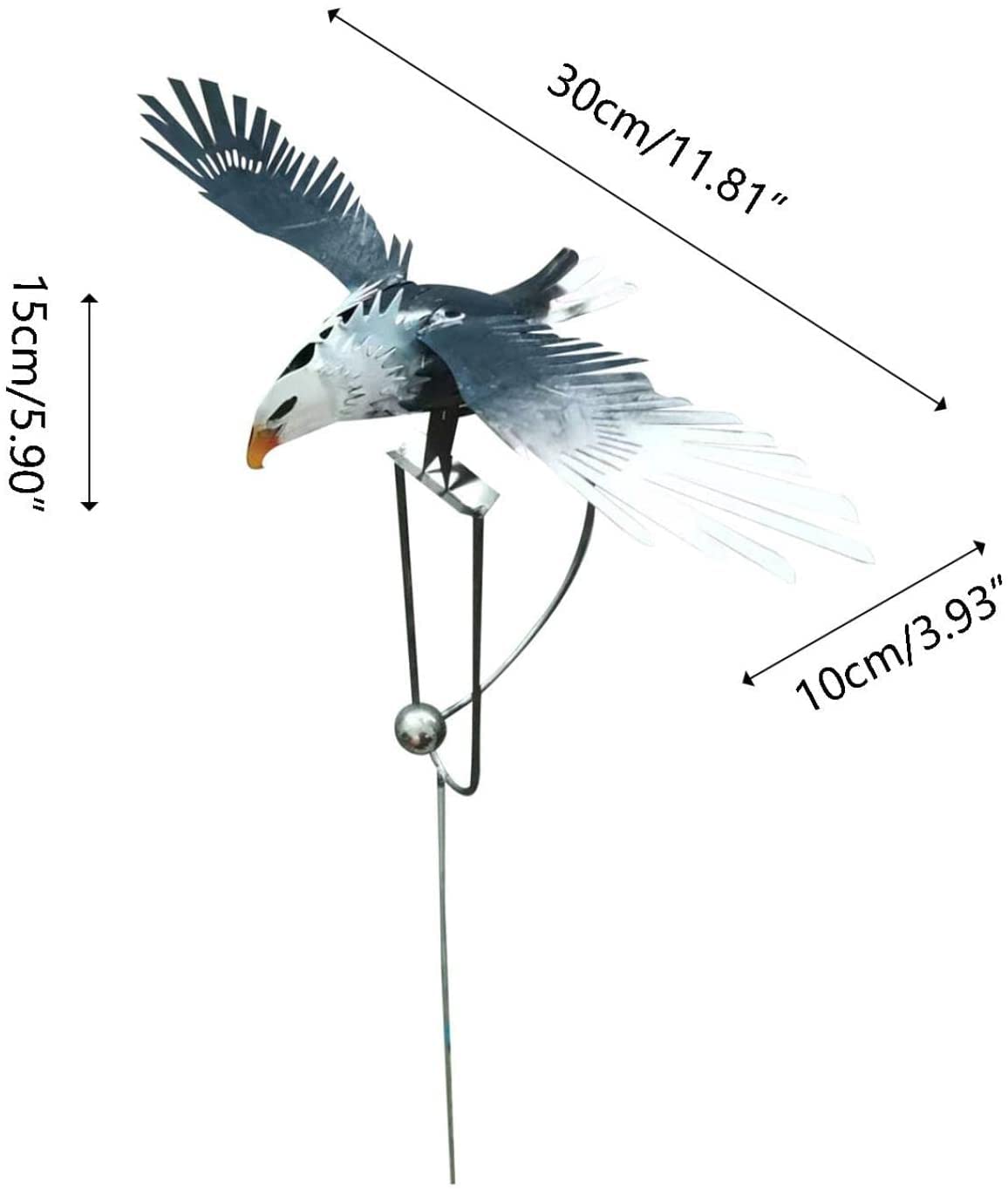 Piquet de jardin en forme de chouette volante, chouette cinétique avec ailes battantes, piquets de jardin, imitation oiseau en métal pour extérieur, cour, décoration, décoration (aigle)